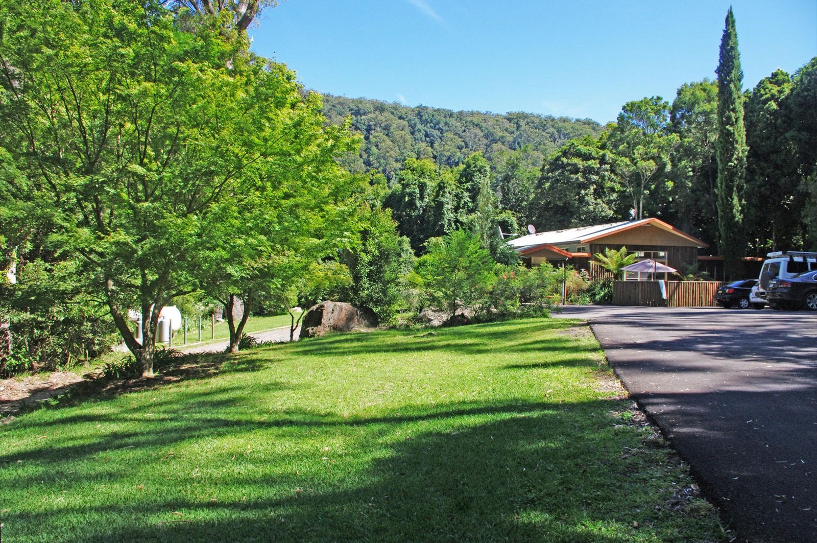The driveway curving through the grounds towards the retreat