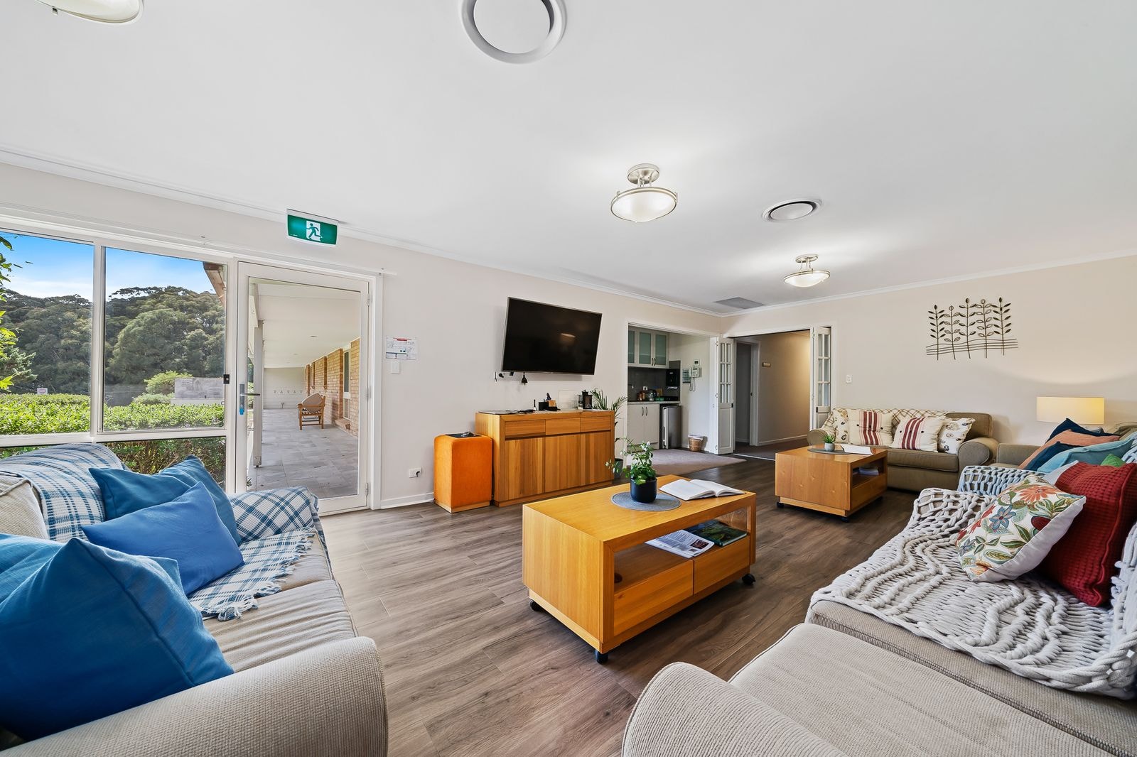 A guest lounge with garden outlook
