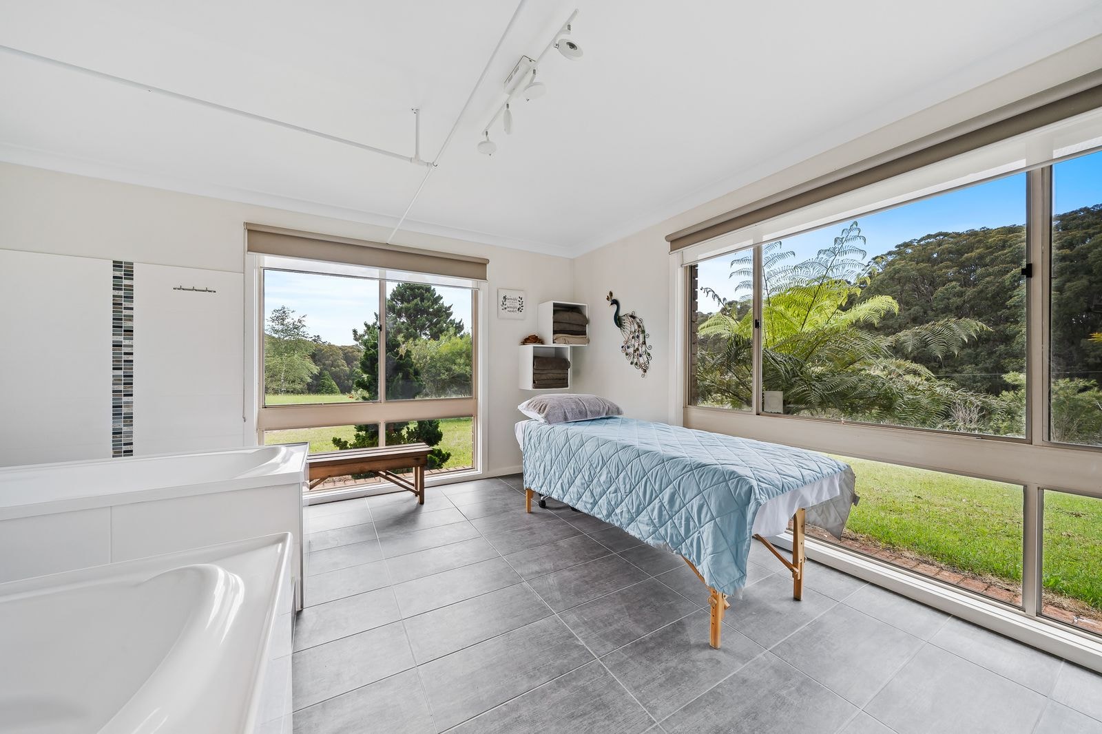 A treatment room looking out over the grounds